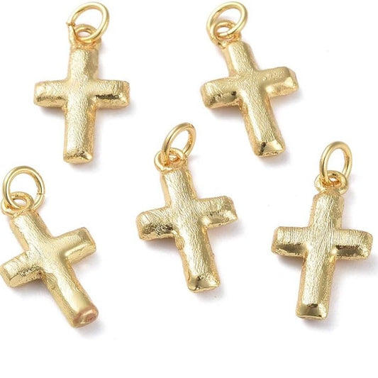 BRUSHED 18K GOLD PLATED CROSS